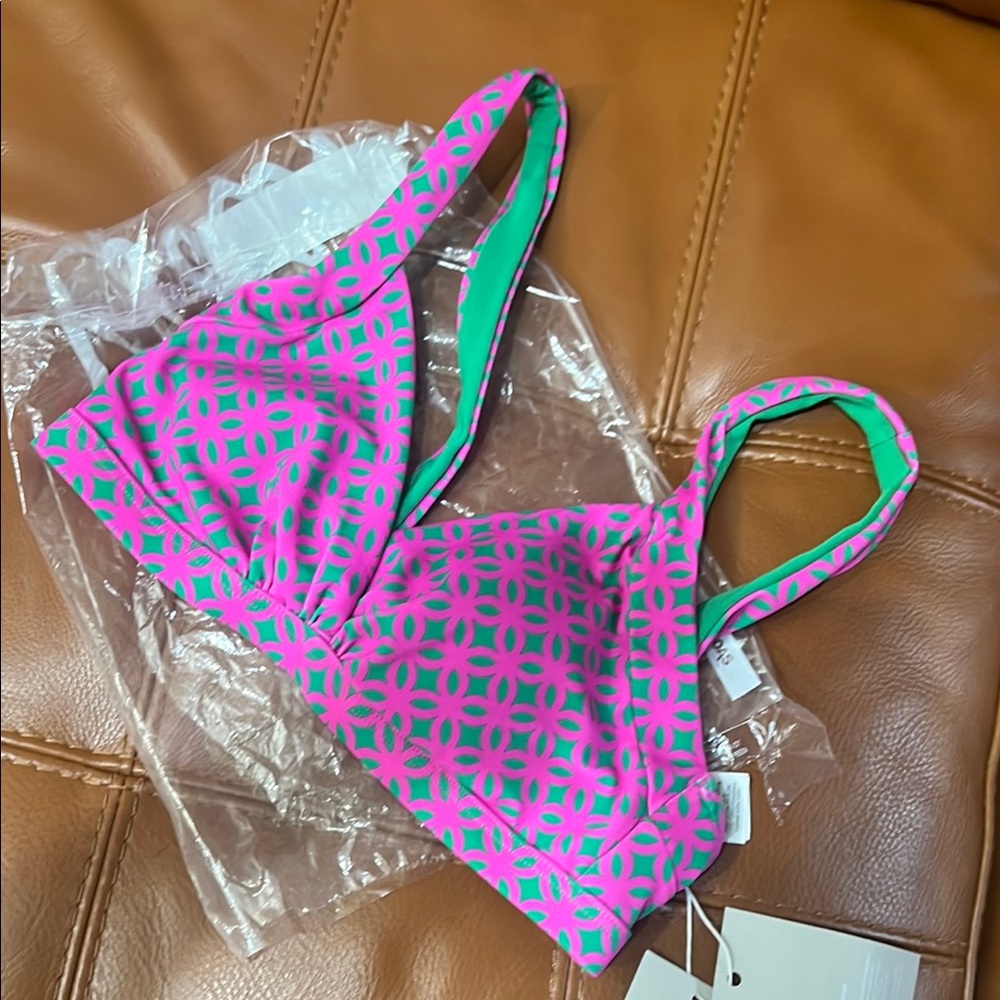 NWT BODEN Talamanka pink/green Bikini Top Solo . Sz 4 D23